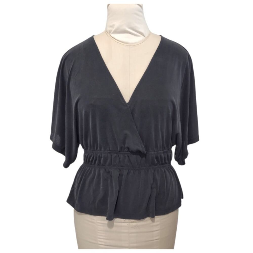 LUCKY BRAND Black Sueded Blouse Junior Size M Peplum Waist Loose Flowing Top